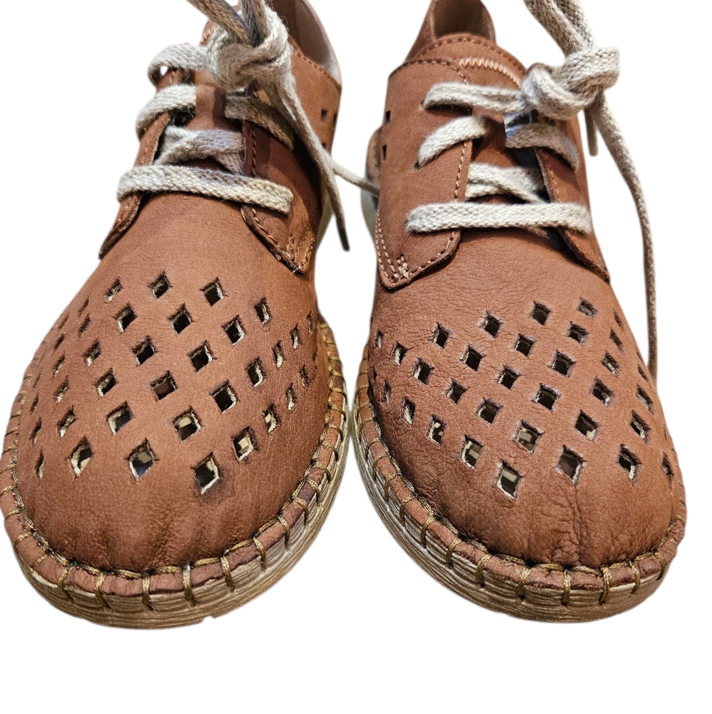 Josef Seibel Sophie Brown Leather Cut Out Laced Espadrilles women's 7.5 - Picture 7 of 10